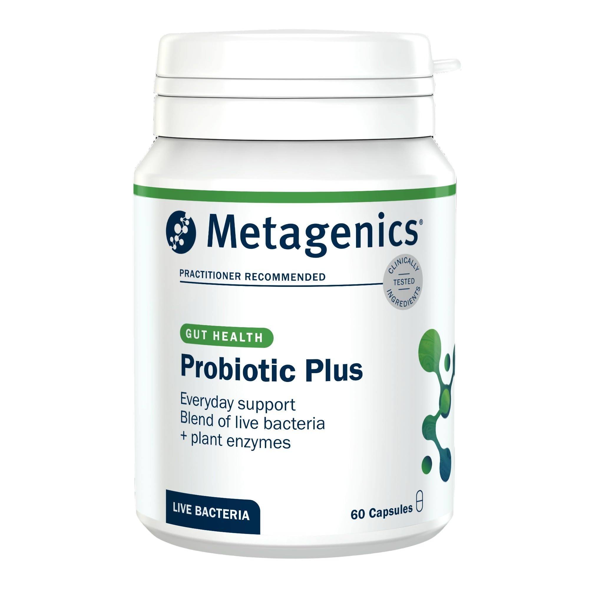 Metagenics Probiotic Plus - with Live Bacteria - Blend of 7 Bacterial Strains & Plant Enzymes for Digestive Health - 60 Capsules