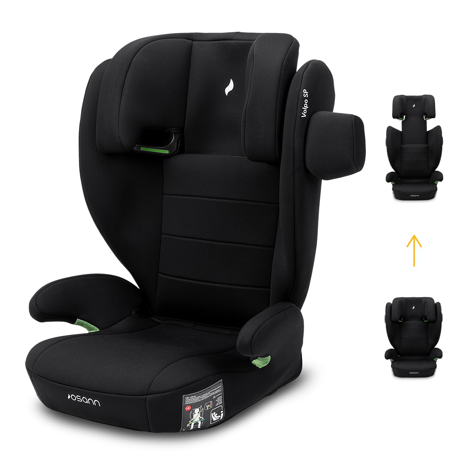OSANN - Siège auto enfant Volpo SP I-Size - 100-150 cm - noir - 12 positions, Ceinture 3 points, Face à la route, Inclinable, Lavable