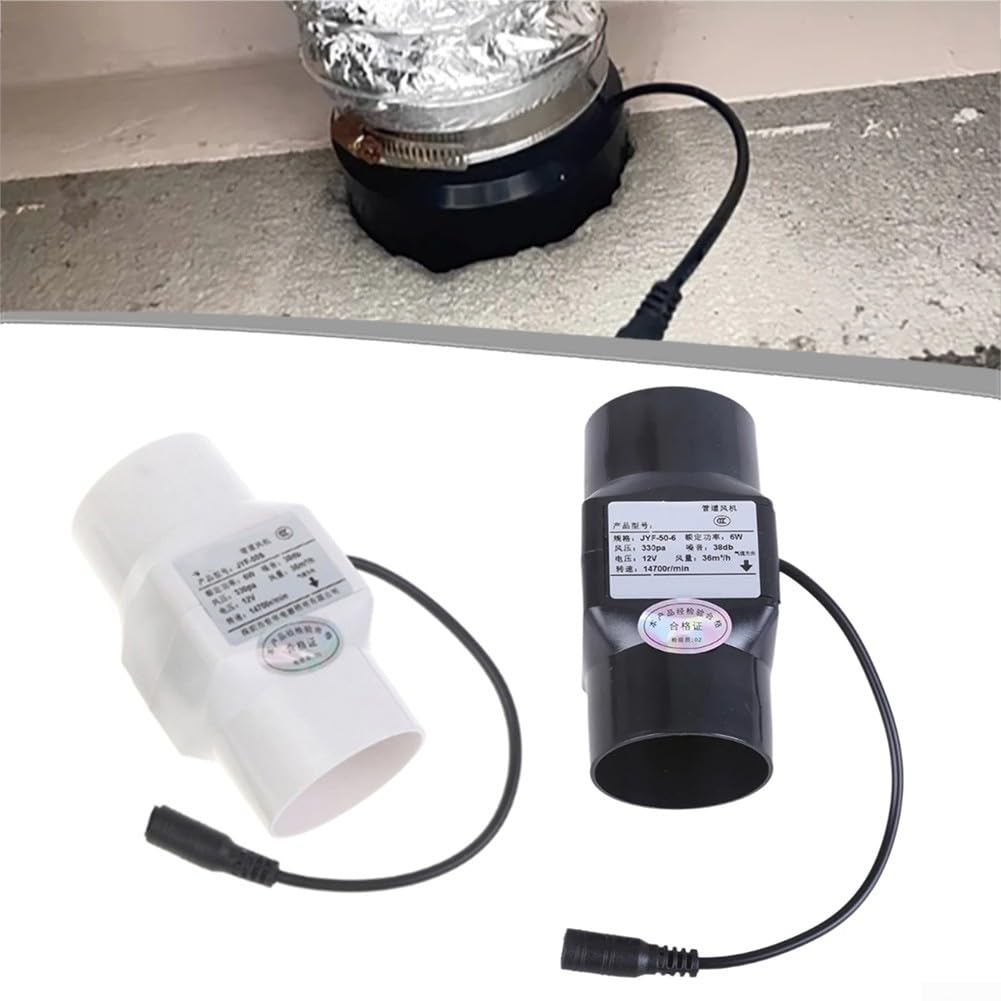 Ventilateur d'échappement en ligne 12 V 6 W/ventilateur extracteur puissant pour circulation de l'air intérieur pour atelier sous-sol tente (blanc 60 mm)