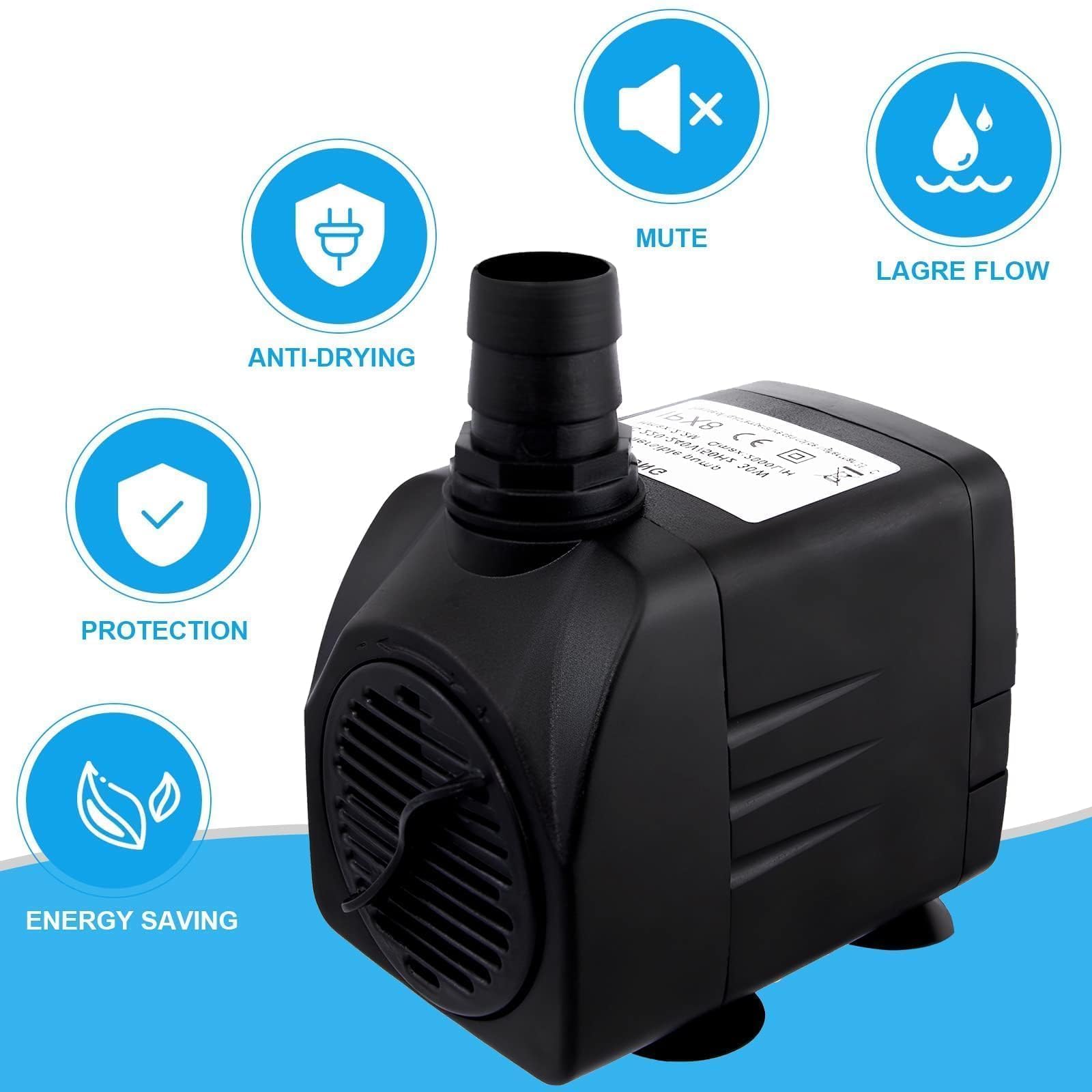 Pompa dell'acqua a immersione, 30 W, 2000 l/h, ultra silenziosa, per laghetto, fontana, acquario, giardino, fontana per esterni, per fontane, sistemi idroponici