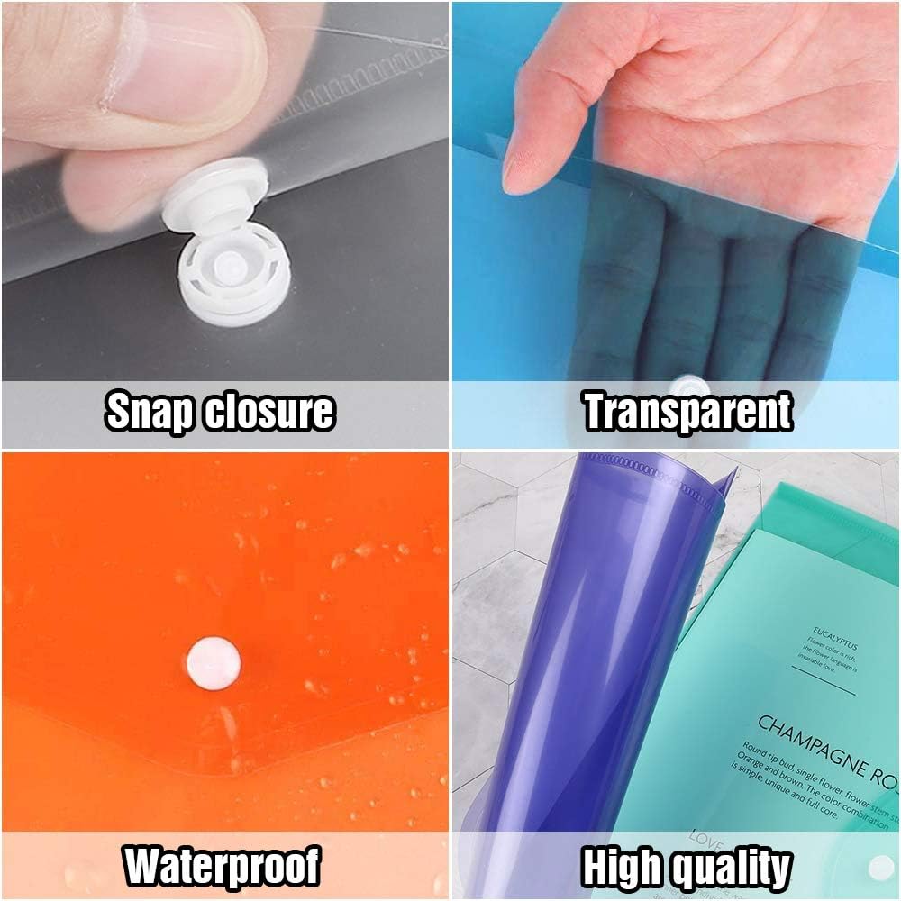 EOOUT 28pcs Plastic envelopes, Poly Envelope Folder, 8 Colors, Clear Plastic folders with Snap Button Closure, A4 Size, Letter Size, for School and Office Supplies : Office Products