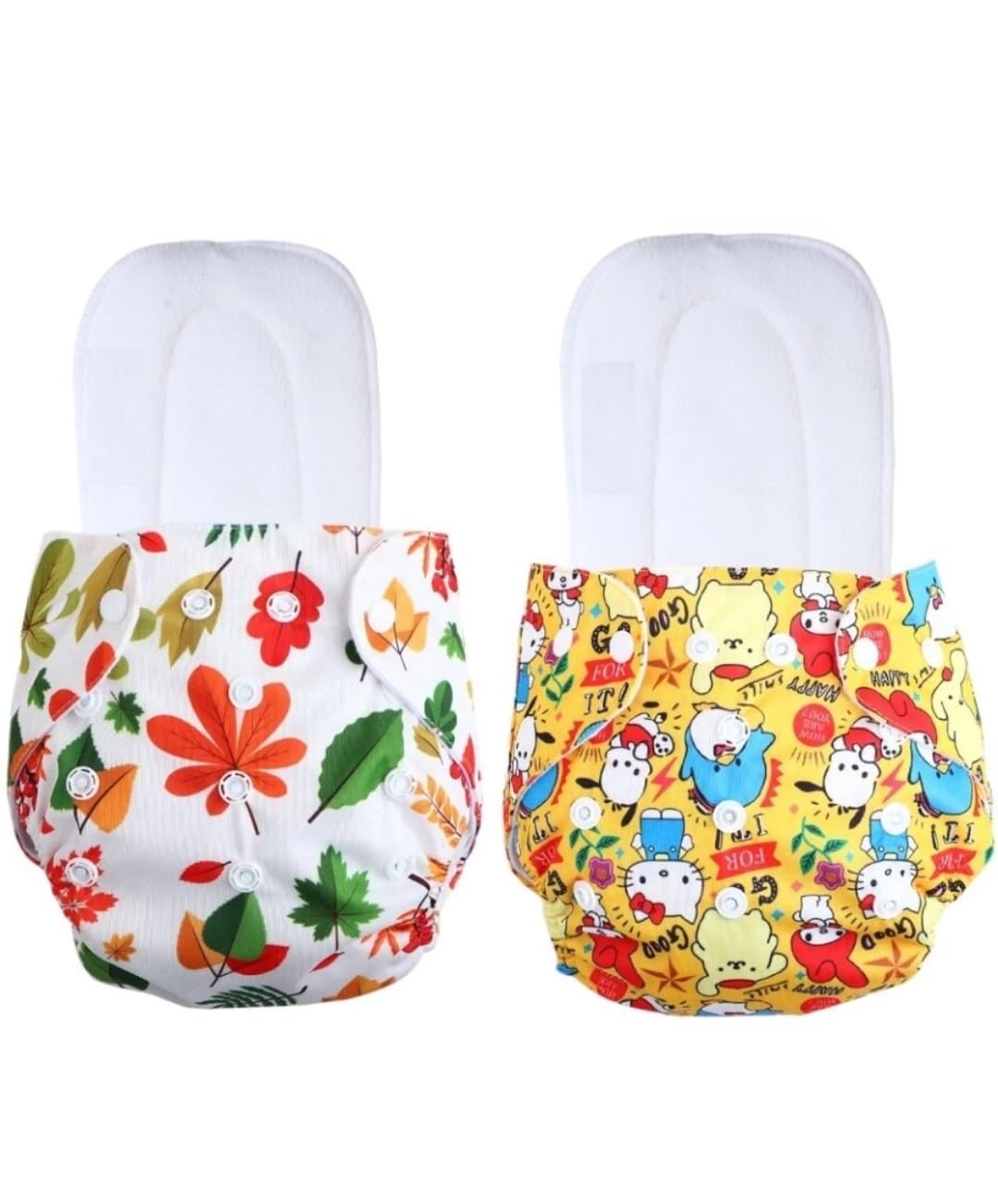 Cotton Cloth Printed Diaper with 5 Layer Dry Feel White Inserts/Washable, Reusable and Adjustable Diaper for Newborn Baby & Toddlers (Pack of 2) (White & Yellow Printed, One Size)-image-19
