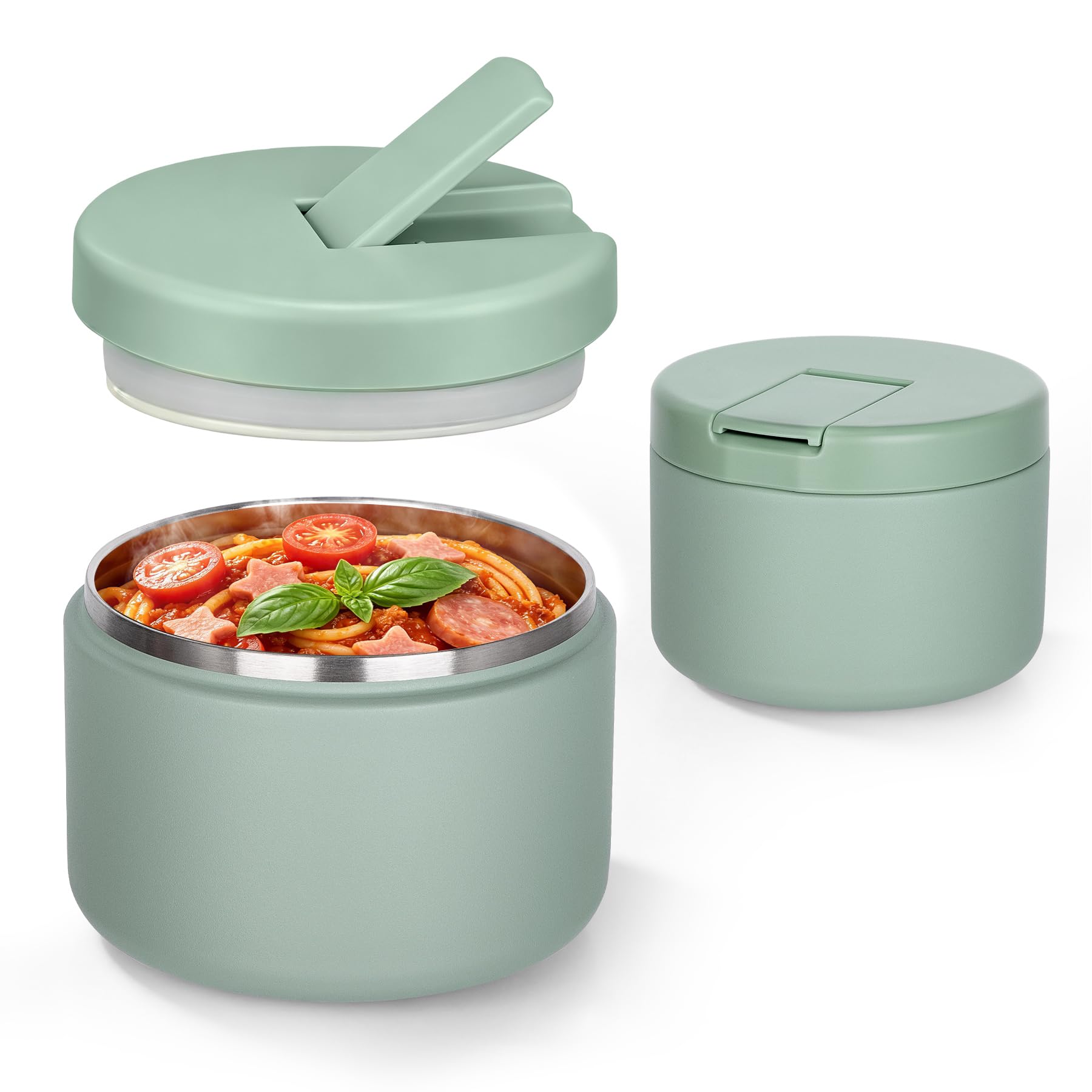 Pawtong 12oz Insulated Vacuum Food Jar with Buckle Lid Wide Mouth Soup Thermo for Hot Food Kids Leakproof Stainless Steel Lunch Container