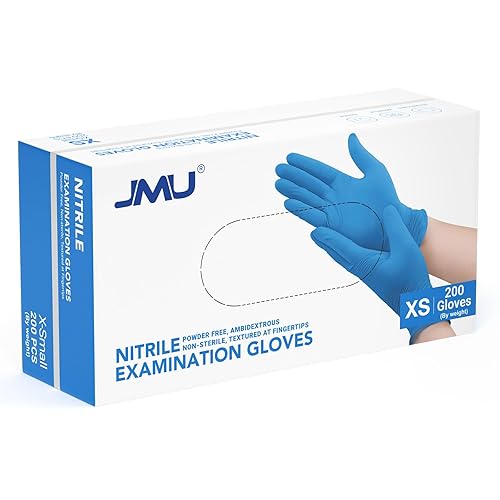 Miniatura 25 de JMU Guantes de examen de nitrilo XS, 1200 unidades, azul, 3.5 mil, sin látex y sin polvo, guantes desechables para examen médico