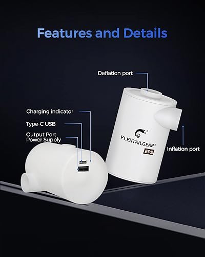 Miniatura 4 de FLEXTAILGEAR Bomba de aire portátil para campamento, bomba eléctrica de colchones de aire con fuente de alimentación de emergencia de 3600 mAh,