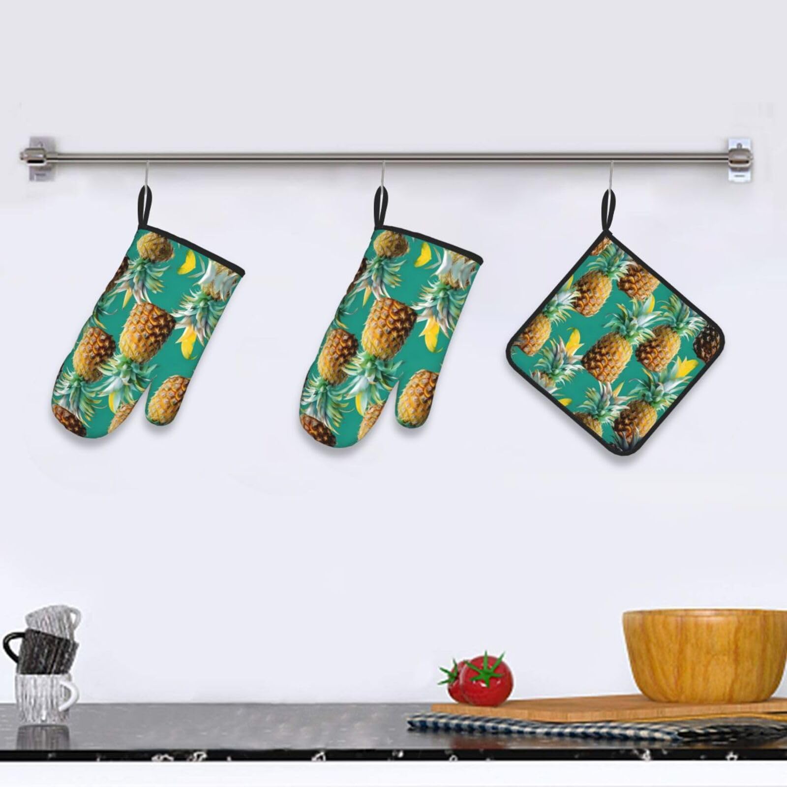 Set di 4 guanti da forno e presine, resistenti al calore, impermeabili