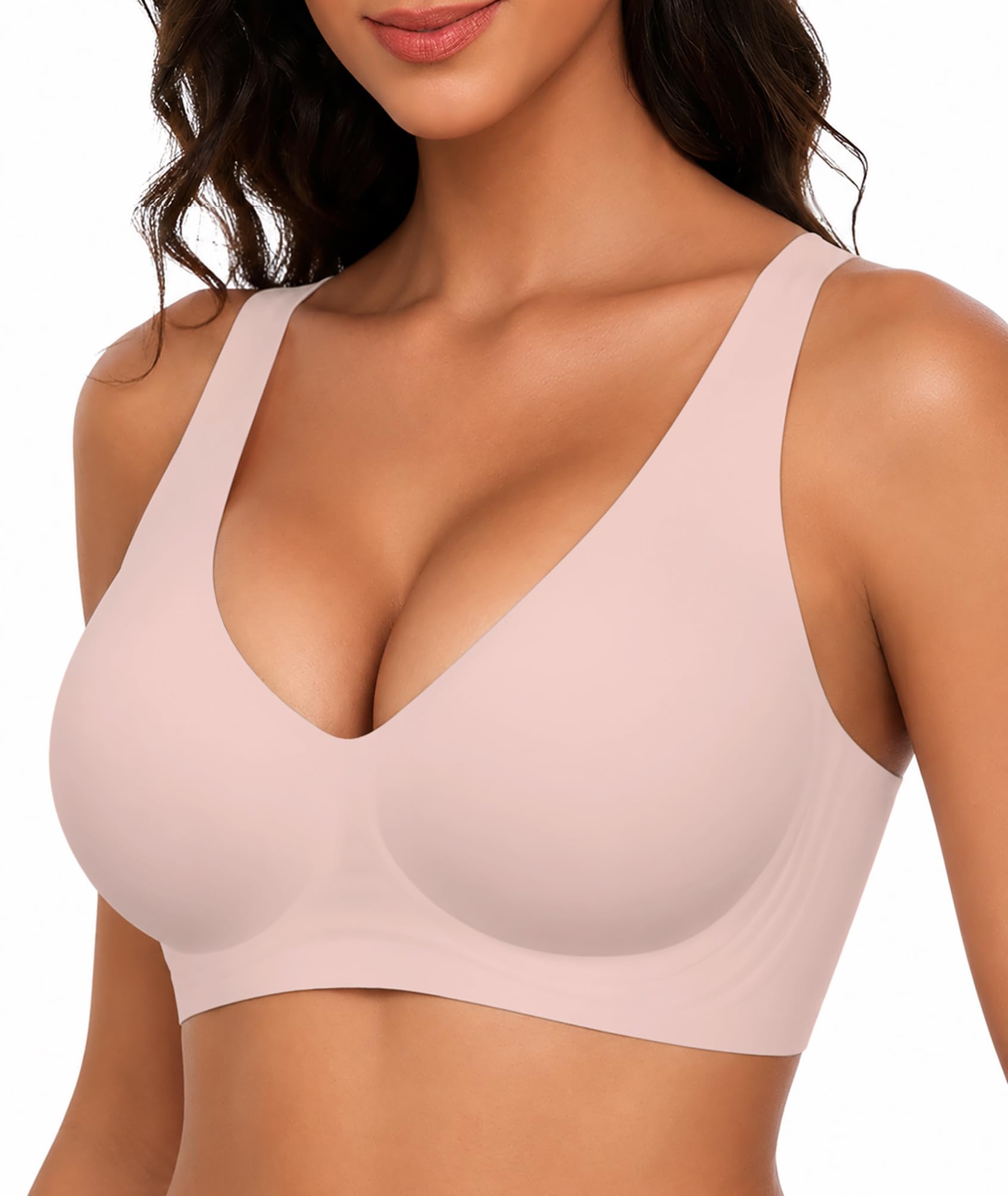 BH Damen Ohne Bügel Push Up BH Nahtloses Bustier Damen BH Seamless Bralette | BH Ohne Bügel Große Brüste Starker Halt V-Ausschnitt BH für Noamale und Große Größen BHS Bequemer T-Shirt BH Vollschalen BH