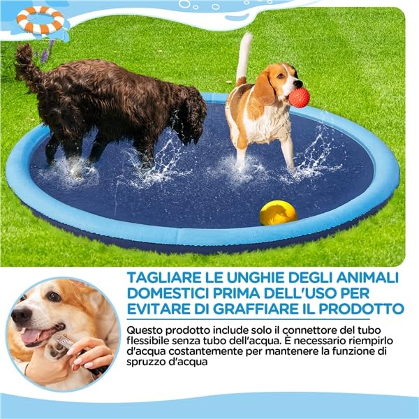 Yaheetech Piscina per Cani Gatti Pieghevole, Vasca da Bagno in PVC, Rigida, Portatile Antiscivolo, Piscinetta per Animali Domestici con Spruzzatore all'Aperto Giardino 170 x 8,5 cm Blu