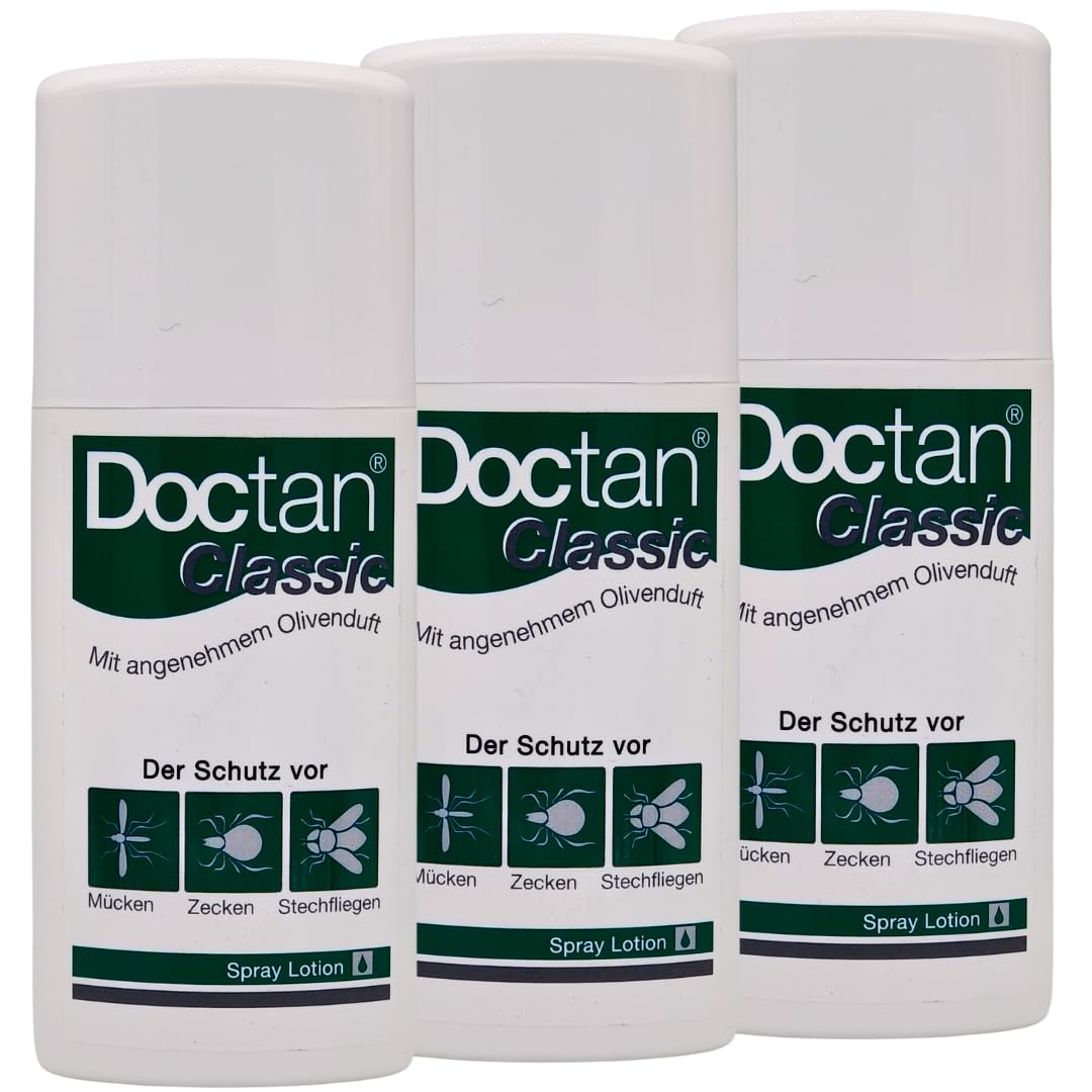 Doctan Classic Spray Lotion, 3x 100 ml I bis zu 12 Stunden Schutz vor Mücken, Zecken und Stechfliegen, Malariaprophylaxe, Zika-Virus I Für Kinder ab 2 Jahren I Spar-Set plus Pharma Perle give-away
