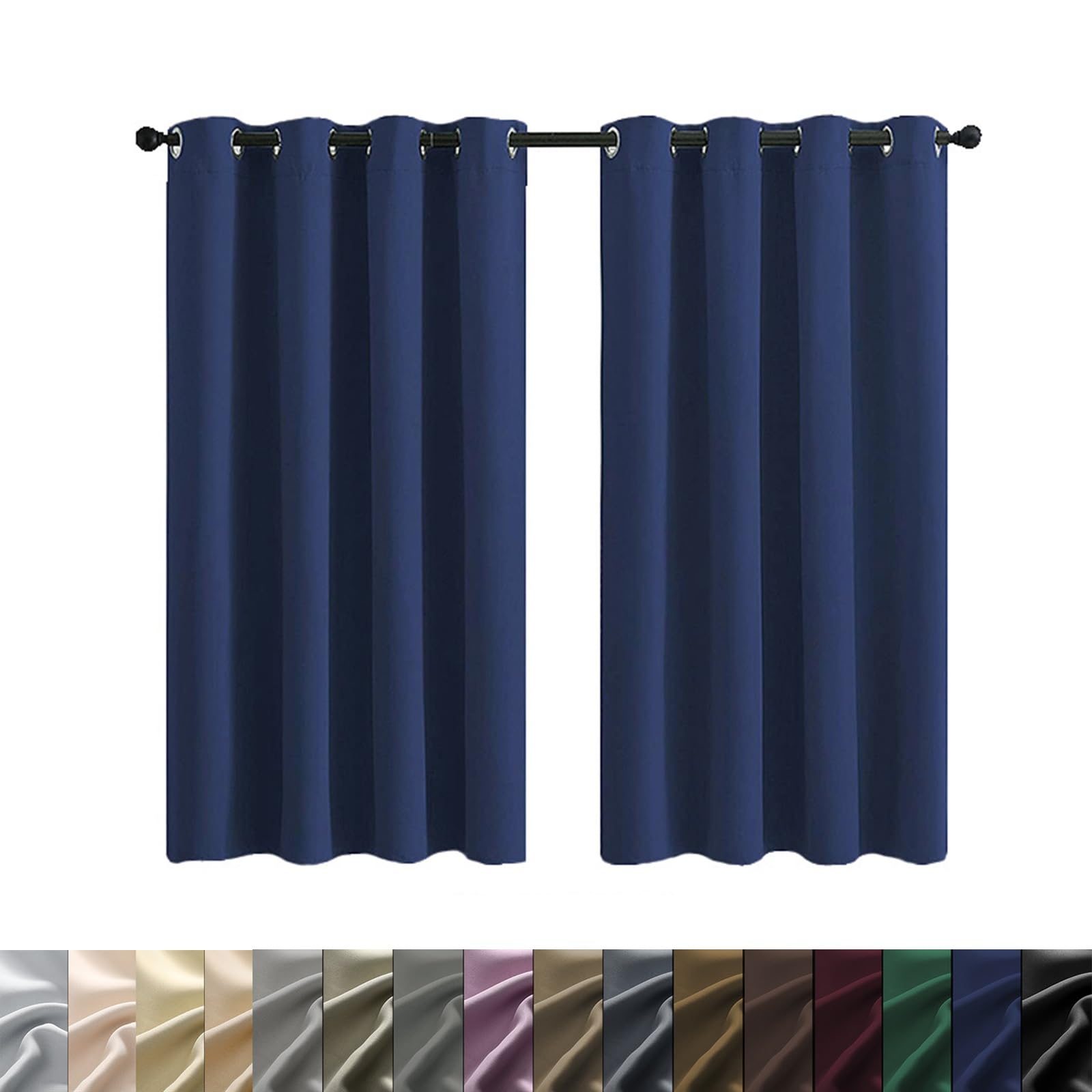 WUXXIANG Blackout Curtains Bedroom 50 x 200 cm Thermal Insulated Soundproof, Blackout Curtains Pencil Pleat Curtains, with Blackout Lining, for Living Room/Kitchen, Navy Blue