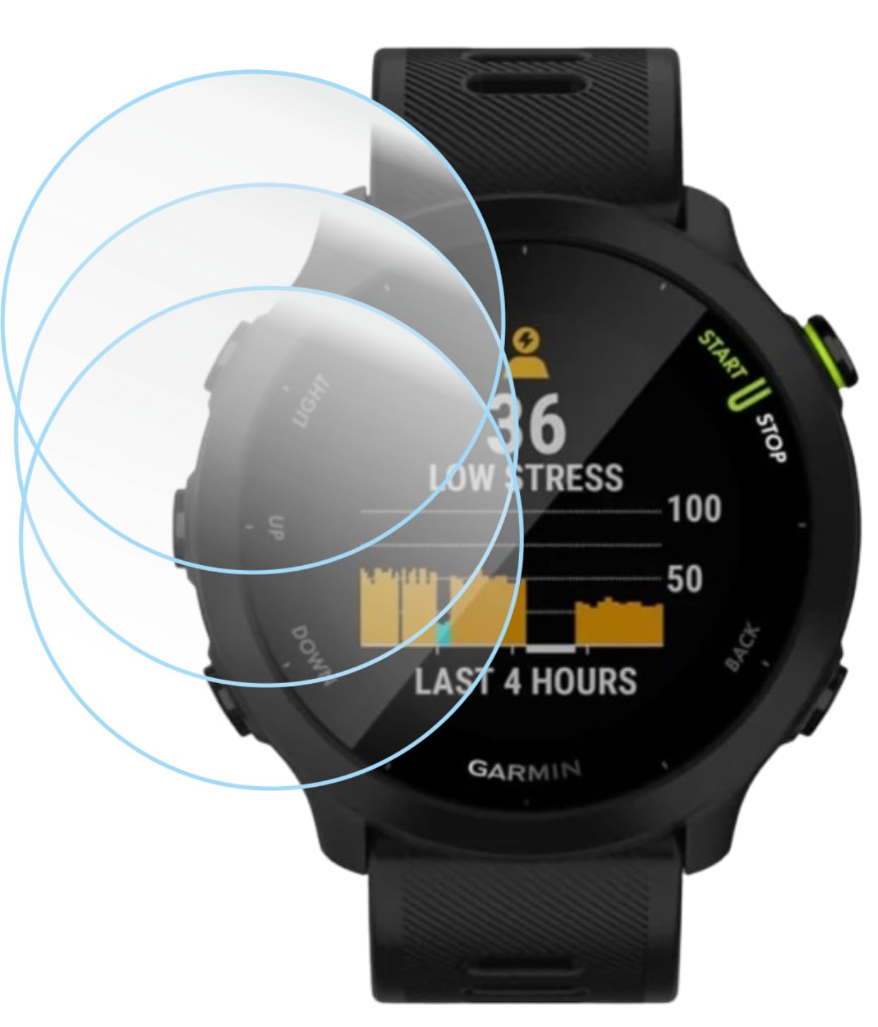 9h hardness fiber tempered glass screen protector compatible with garmin forerunner 55/45/ 45s/ 245/245 music smartwatch, flexible screen guard (pack of 3)