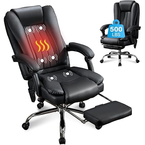 Massage Office Chair with Foot Rest,6 Points Vibration and Heat Ergonomic Executive Desk Chair for Heavy People,500lbs Big and Tall Office Chairs with Reclining High Back for Home Office