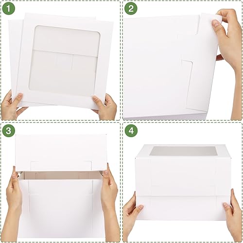 Miniatura 4 de Moretoes 12 cajas para tartas, 10 x 10 x 8 pulgadas, 12 x 12 x 8 pulgadas, cajas blancas de panadería con ventana, cajas de cartón altas de postre
