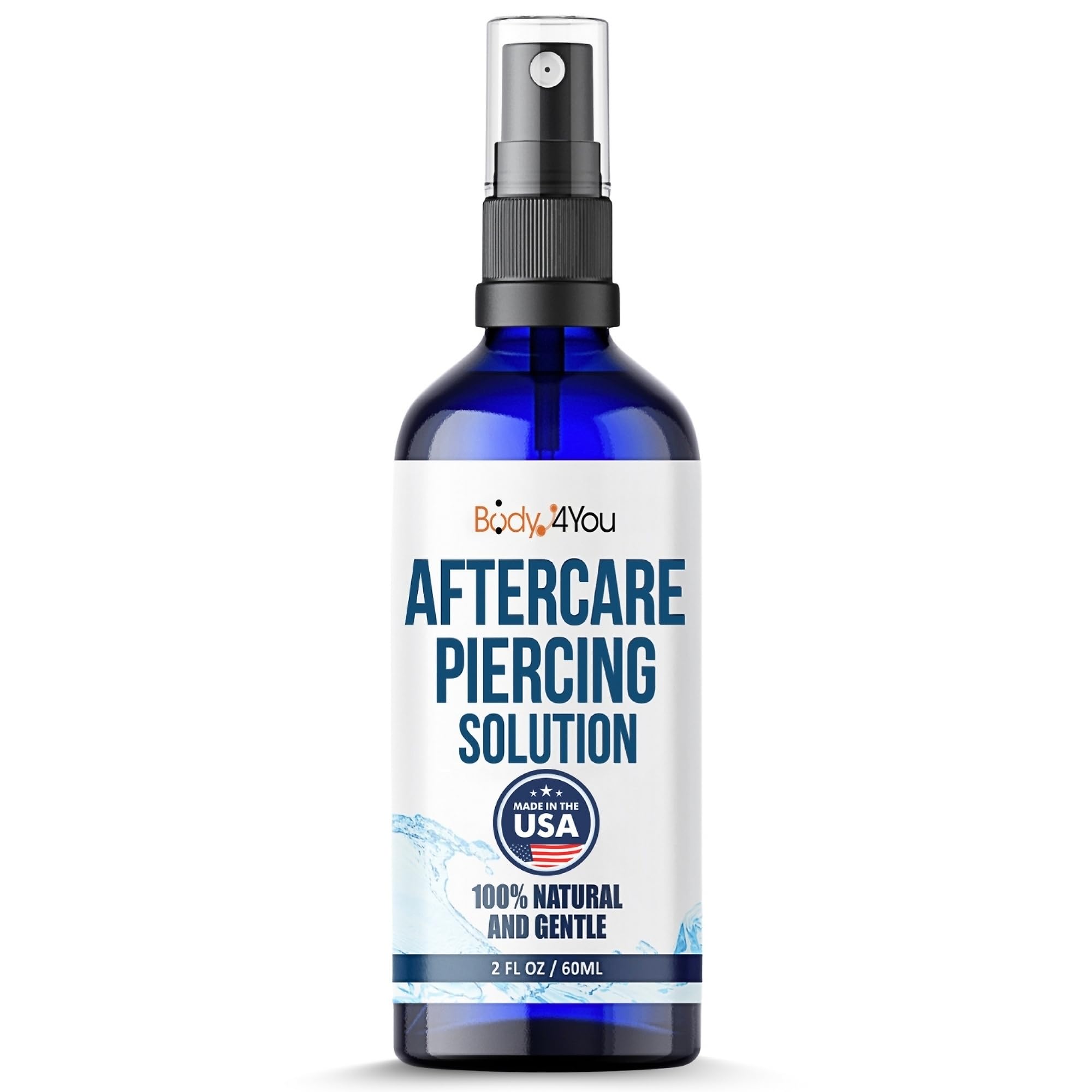 BodyJ4You Piercing Aftercare Spray - Saline Solution Natural Keloid Bump Removal - Ear Piercing Cleaner Nose Septum Belly Button Cartilage - Sea Salt Aloe Vera Rosemary - Fine Mist 2 Fl Oz