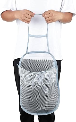 Miniatura 3 de SYFTGMZ - Cesta de lavandería de malla para colgar en la pared, gran capacidad, para ropa sucia, plegable, multifuncional, bolsa de almacenamiento