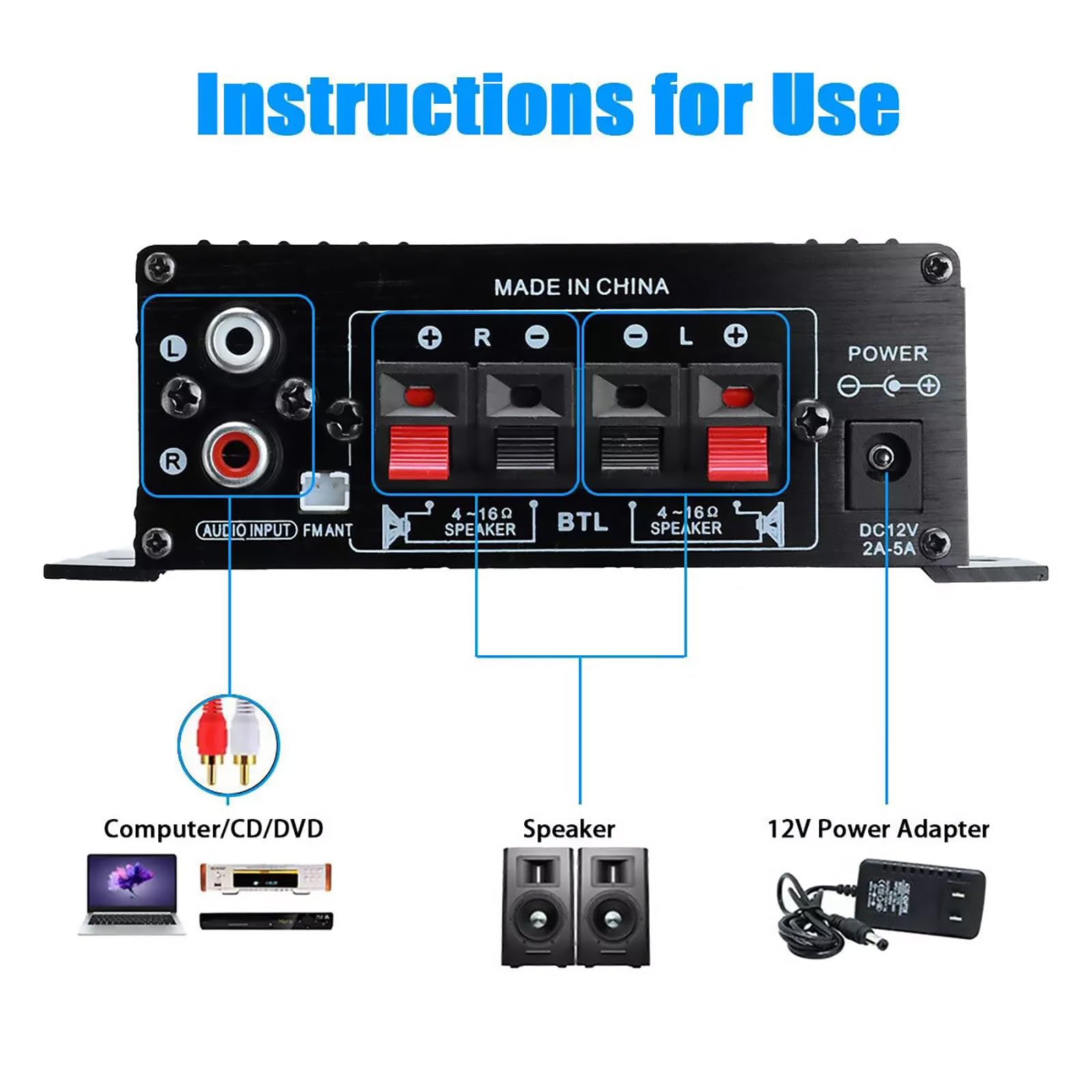 Amplificateur Audio Voiture 400W 12V - Mini Ampli HiFi Pour Auto/Moto