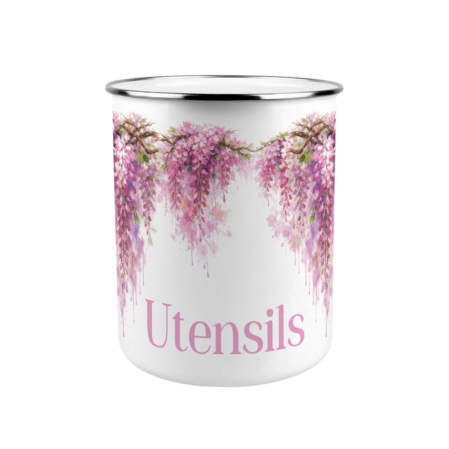 Purely Home Pink/Wisteria Metal Utensil Holder - Xl Kitchen Utensil Pot/Organiser For Countertop Decor Gift 18X16.5cm
