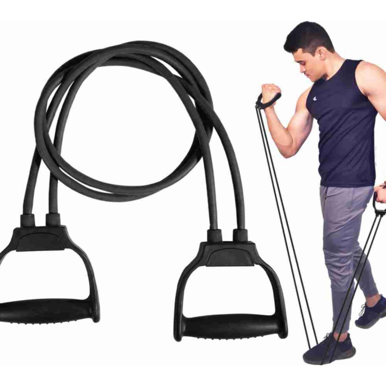ActiveU Workout Double Toning Resistance Tube Pull Rope Elastic Rubber Exercise Band for Stretching, Workout, Home Gym and Toning with D Shaped Handles (Black) (B0CQ79C67L) Amazon Price History, Amazon Price Tracker