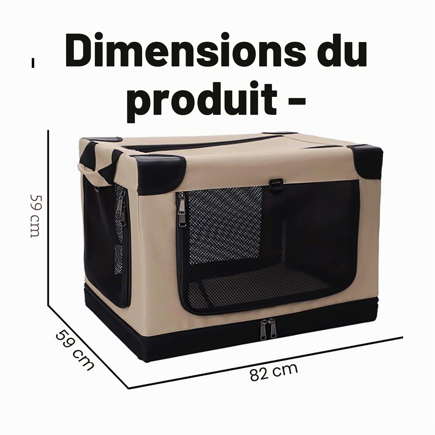 Caisse de Transport pour Chien,Cage Transport Chien,Manchon en Tissu Réglable,Enêtres en Maille Résistante à la Mastication, Utilisation en Intérieur/Extérieur, Pliable (82x59x59 cm)
