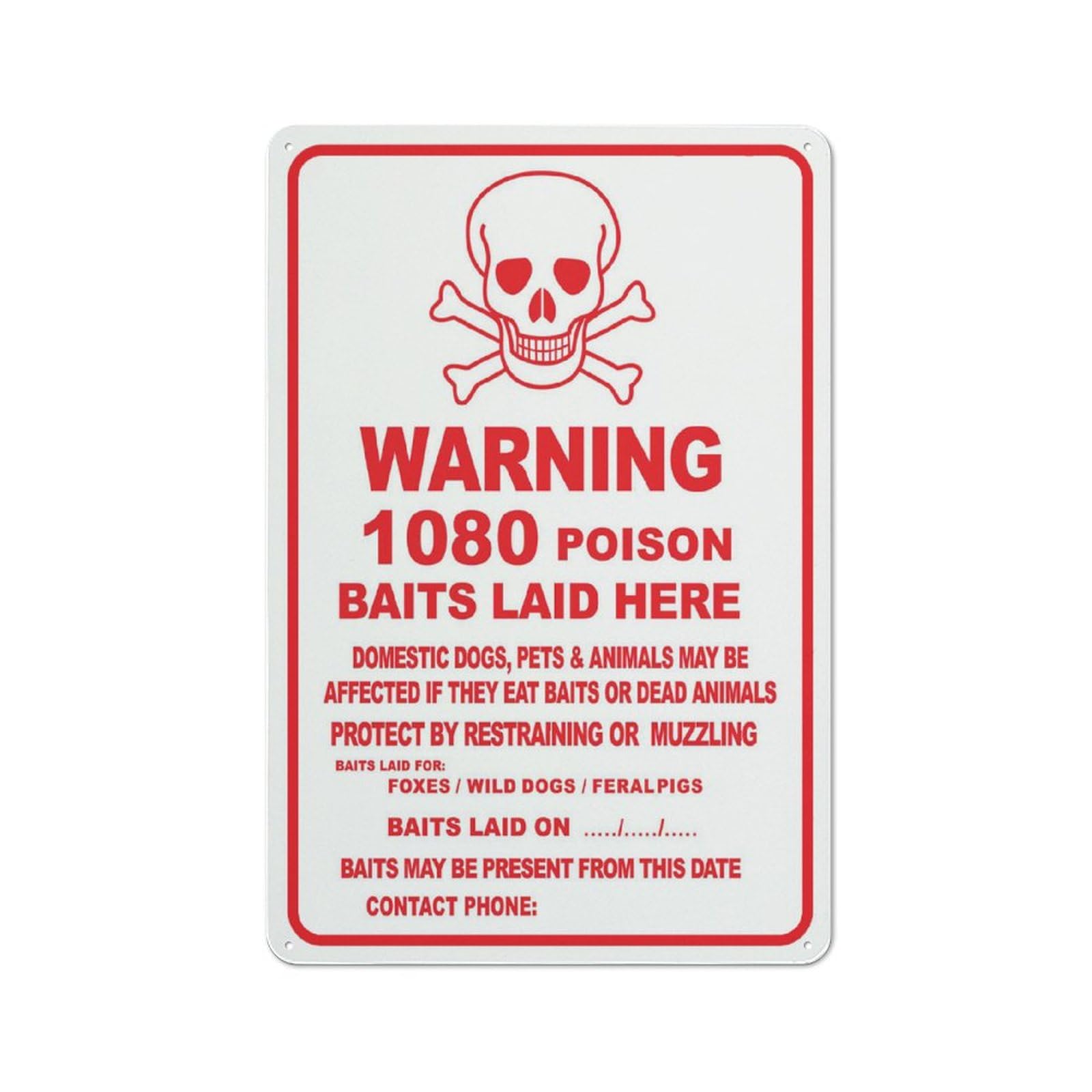 Warning 1080 Poison Baits Laid Here Sign Outdoor Signs Aluminum 12X8 Inch Uv Ink Printed For House And Business