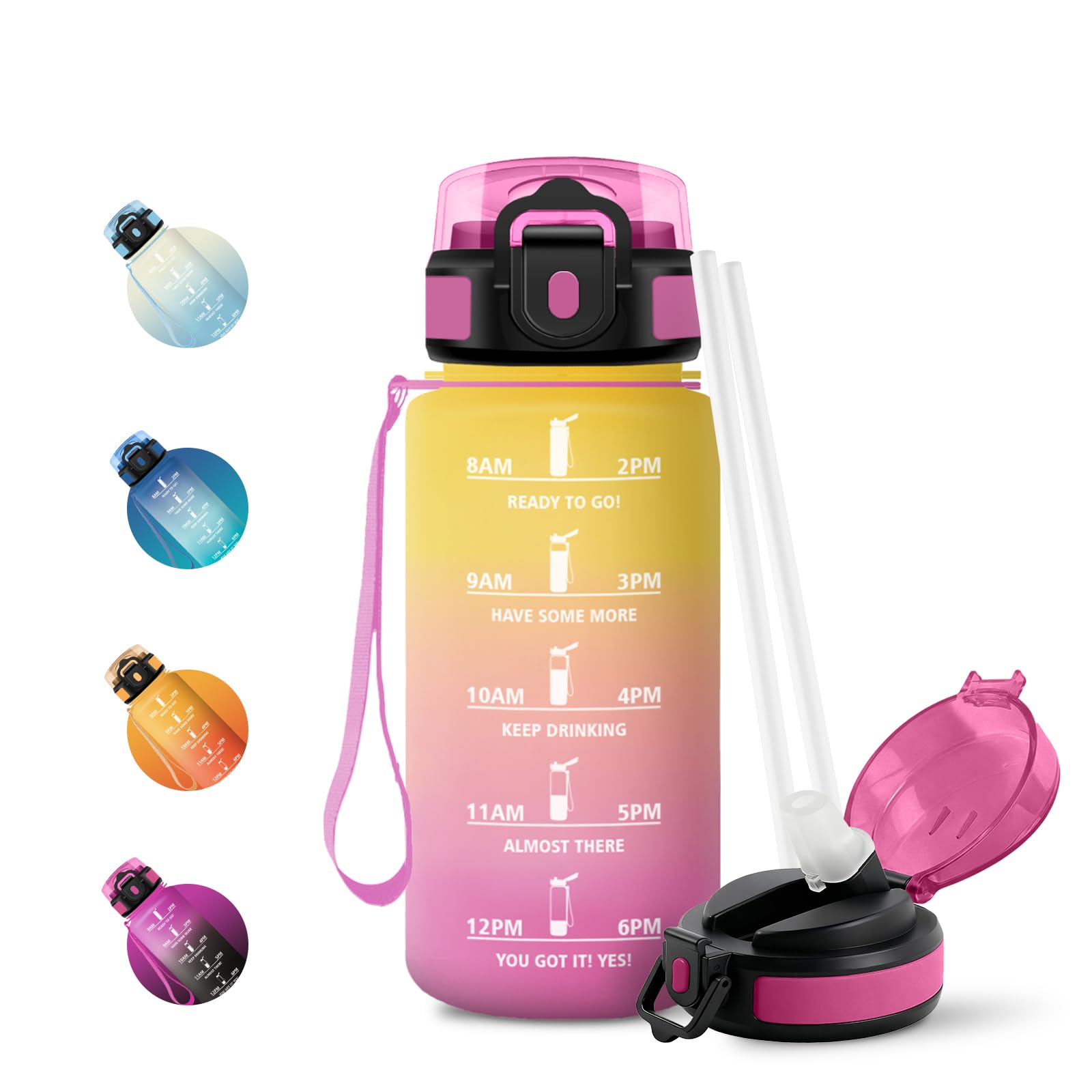 JAPORIA 500ml Water Bottle with Straw Leak-proof Time Indicator Reusable Office Hiking
