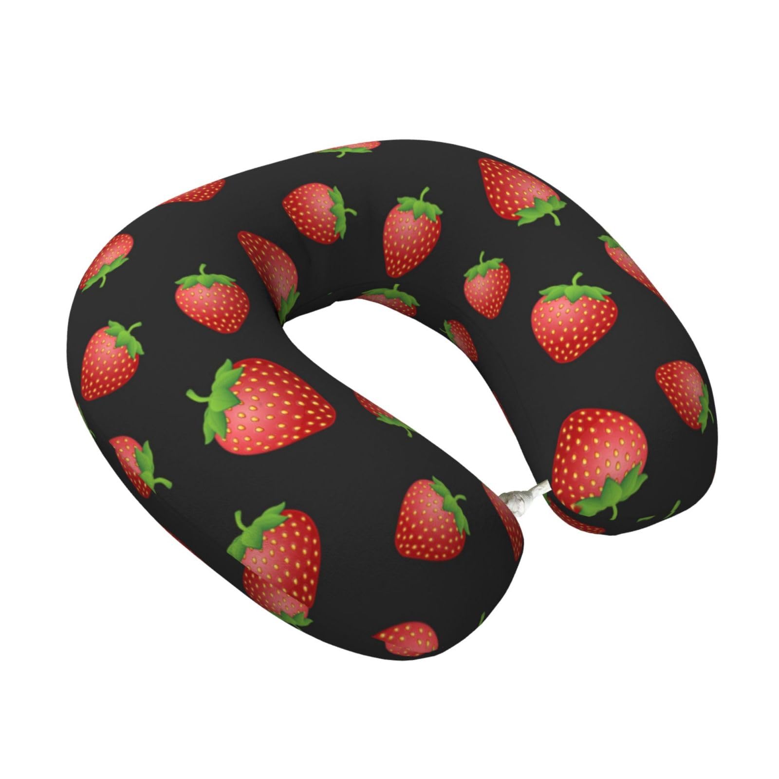 LKYMOH Strawberry Pink Strawberry Print, Travel Neck Pillow U-Shaped Memory Neck Support Soft Comfortable With Washable Cover For Airplane Car Traveling and Office