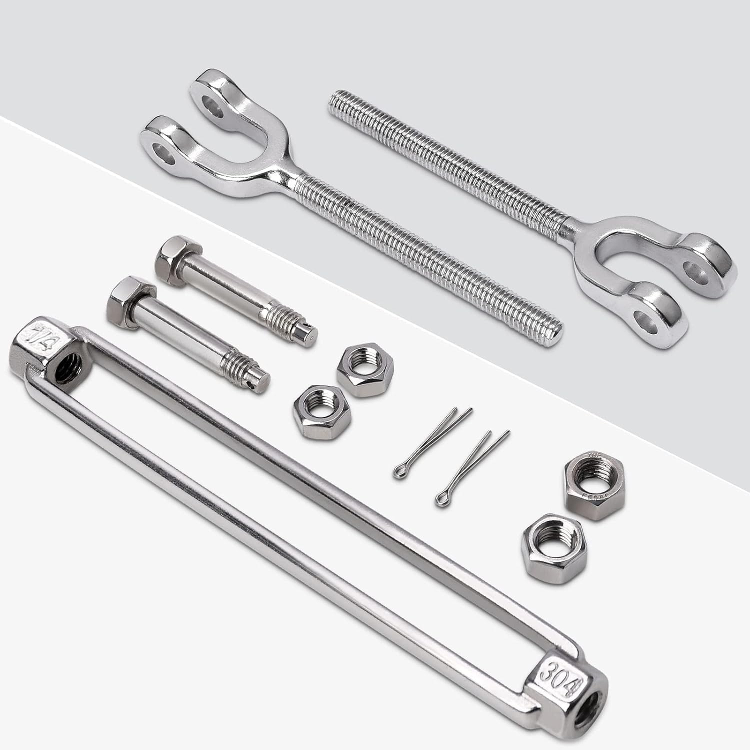 Lot de 4 tendeurs en acier inoxydable 304 1/4 M6 - Limite de charge de travail de 725,7 kg - Tendeur de câble pour câbles - Tendeur de fil pour voile d'ombrage, tyrolienne de cour