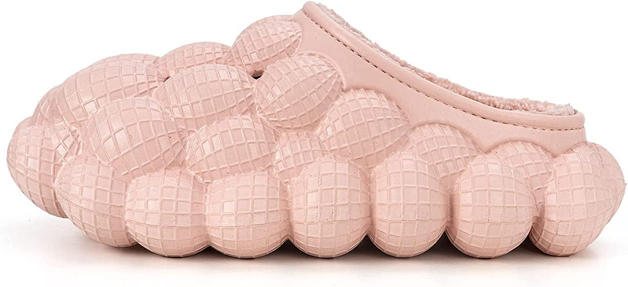 Bubble Slides for Women/Men, Massage Bubble Slippers, Funny Bubble Shoes with Plush Lining, Comfy Fuzzy Plush Lining House Slipper, Soft Pillow Stress Relief Slide, Shock-absorbing Mute Household