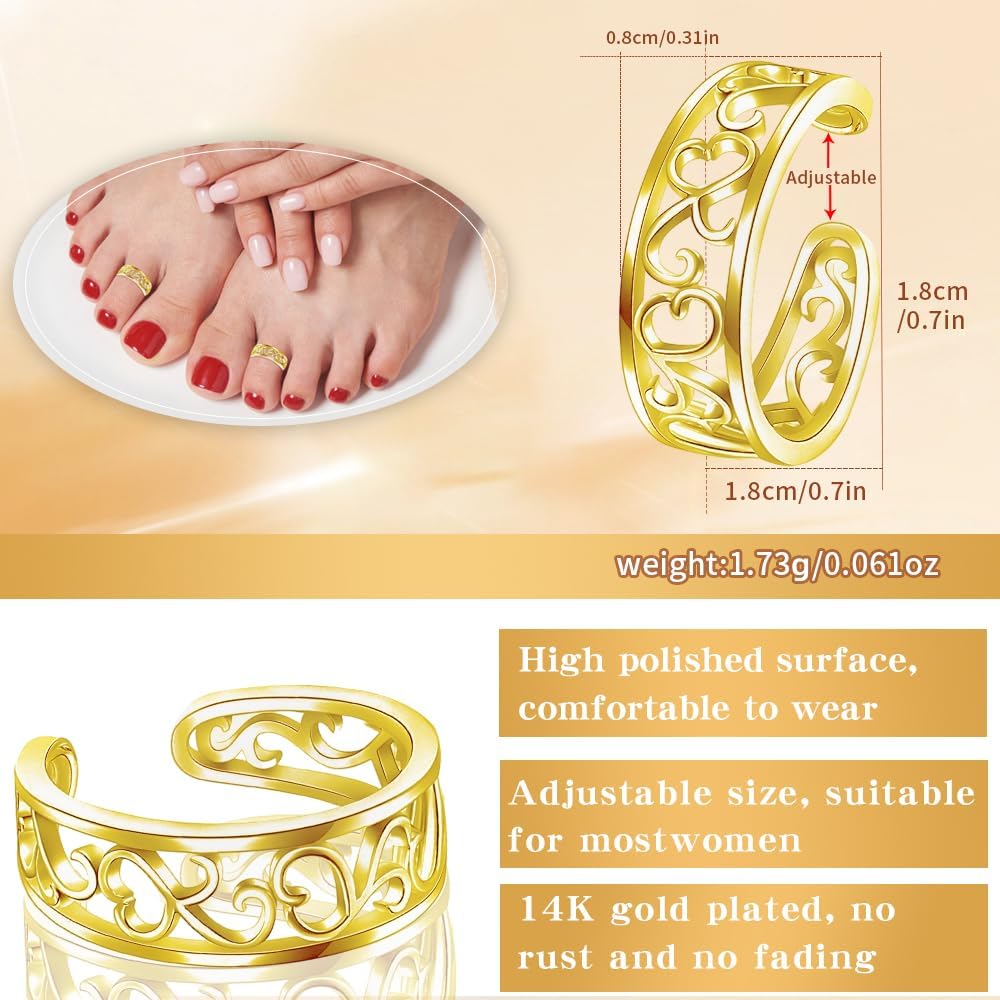 Gold Toe Rings for Women Non Tarnish Open Stylish Toe Ring 14K Gold Filled Toe Ring Beach Foot Jewelry