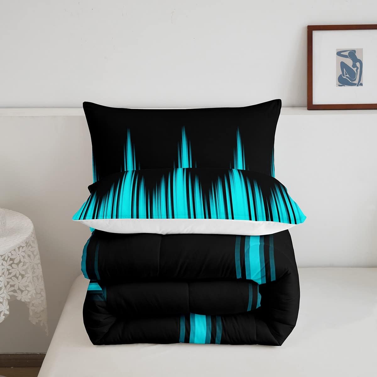 Feelyou Turquoise Teal Blue and Dark Comforter Set Vintage Ombre Comforter Gradient Dark Simple Style Bedding Set Breathable Duvet Set Room Decor Quilt Set Full Size