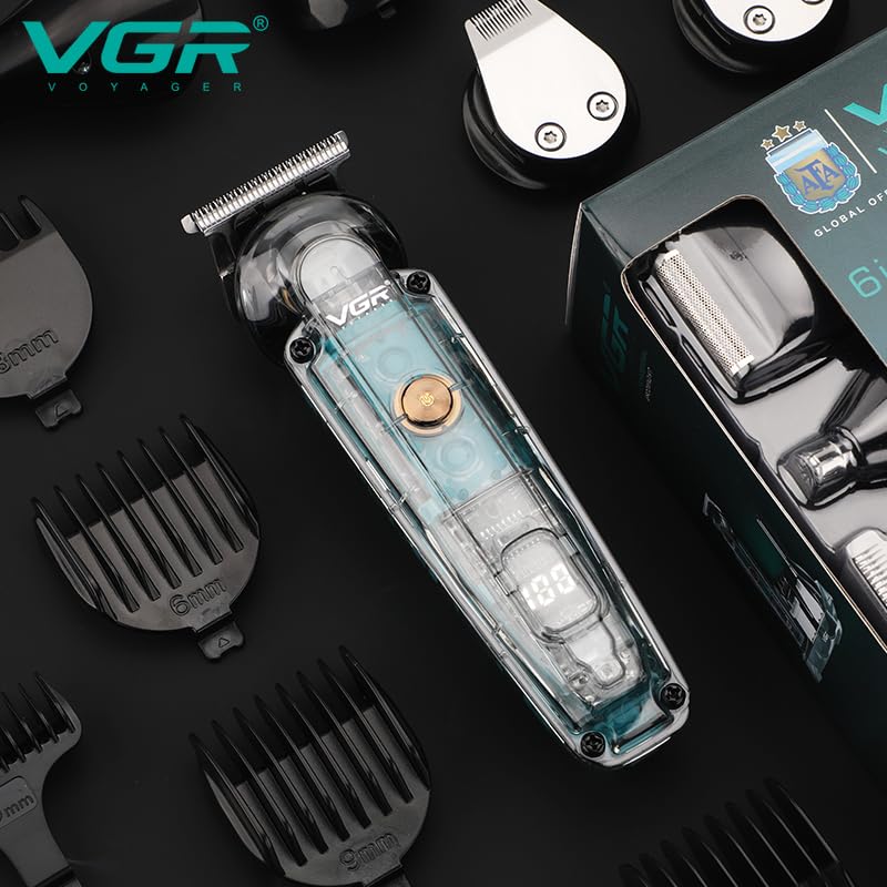 Image of VGR V-102 6-in-1 Professional Grooming Kit for Men | Trimmers for Face, Hair, Nose, Ears & Body | IPX6 Waterproof, 180 Minutes Runtime, 10 Guide Combs, Travel Pouch Included (Clear) 2 Year Warranty