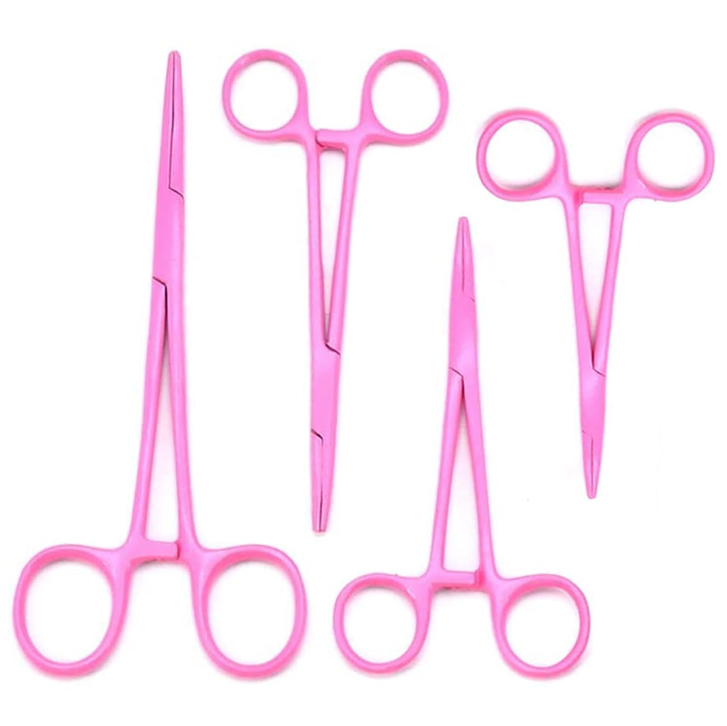 MuskalMed Durable 4-Piece Full Pink Coated Curved Hemostat Set - High Quality Stainless Steel, Autoclavable, Precision Tips, Serrated Jaws, Three Locking Positions (3.5”, 5”, 6.25”, 8