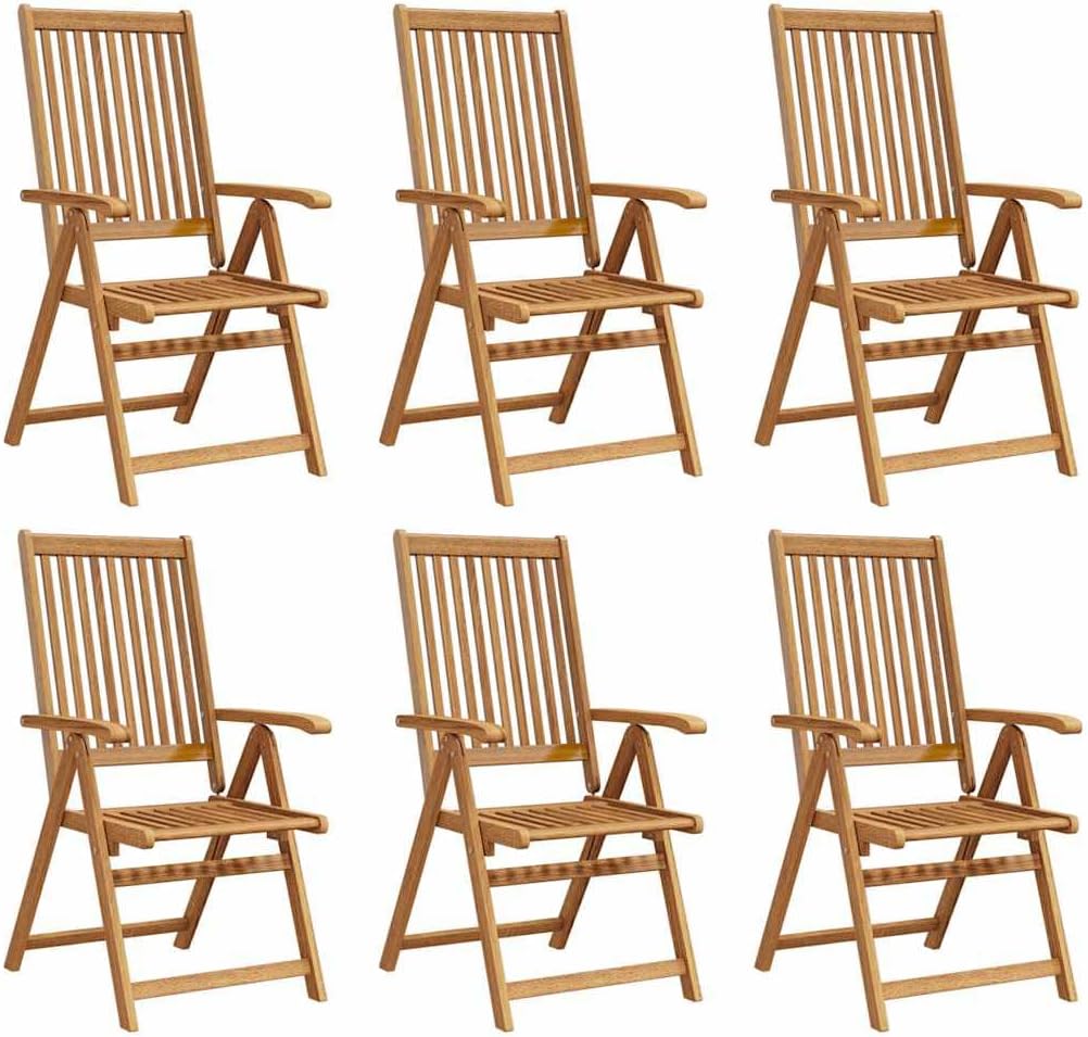 vidaXL Set of 6 Folding Garden Chairs, Patio Seats, Balcony Chairs, Outdoor Patio Furniture, Solid Acacia Wood