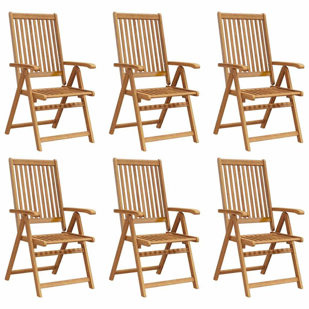 Składane krzesła ogrodowe, 6 szt., lite drewno akacjowe, 5-stopniowa regulacja, olejowana, do ogrodu, na balkon, taras, 57 x 69 x 111 cm, trwały zestaw mebli outdoorowych