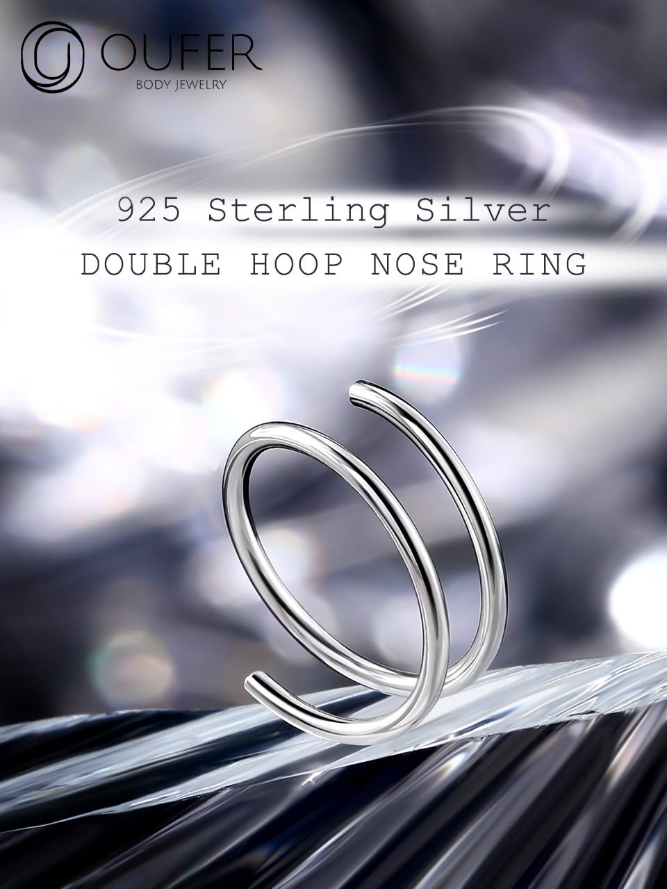 OUFER Anillo de nariz de plata de ley 925 con doble aro de 20 g, 8 mm, alambre de corte en espiral, joyería para cartílago, nariz, regalo para mujeres y hombres (alambre de corte plateado)