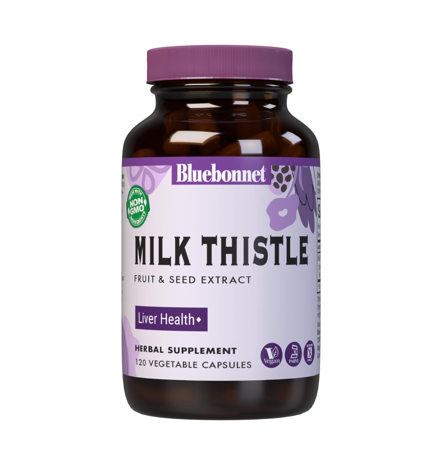 Bluebonnet Nutrition Milk Thistle Fruit & Seed Extract, Liver Health*, Non-GMO, Vegan, Kosher Certified, Gluten-Free, Soy-Free, 120 Vegetable Capsules, 120 Servings