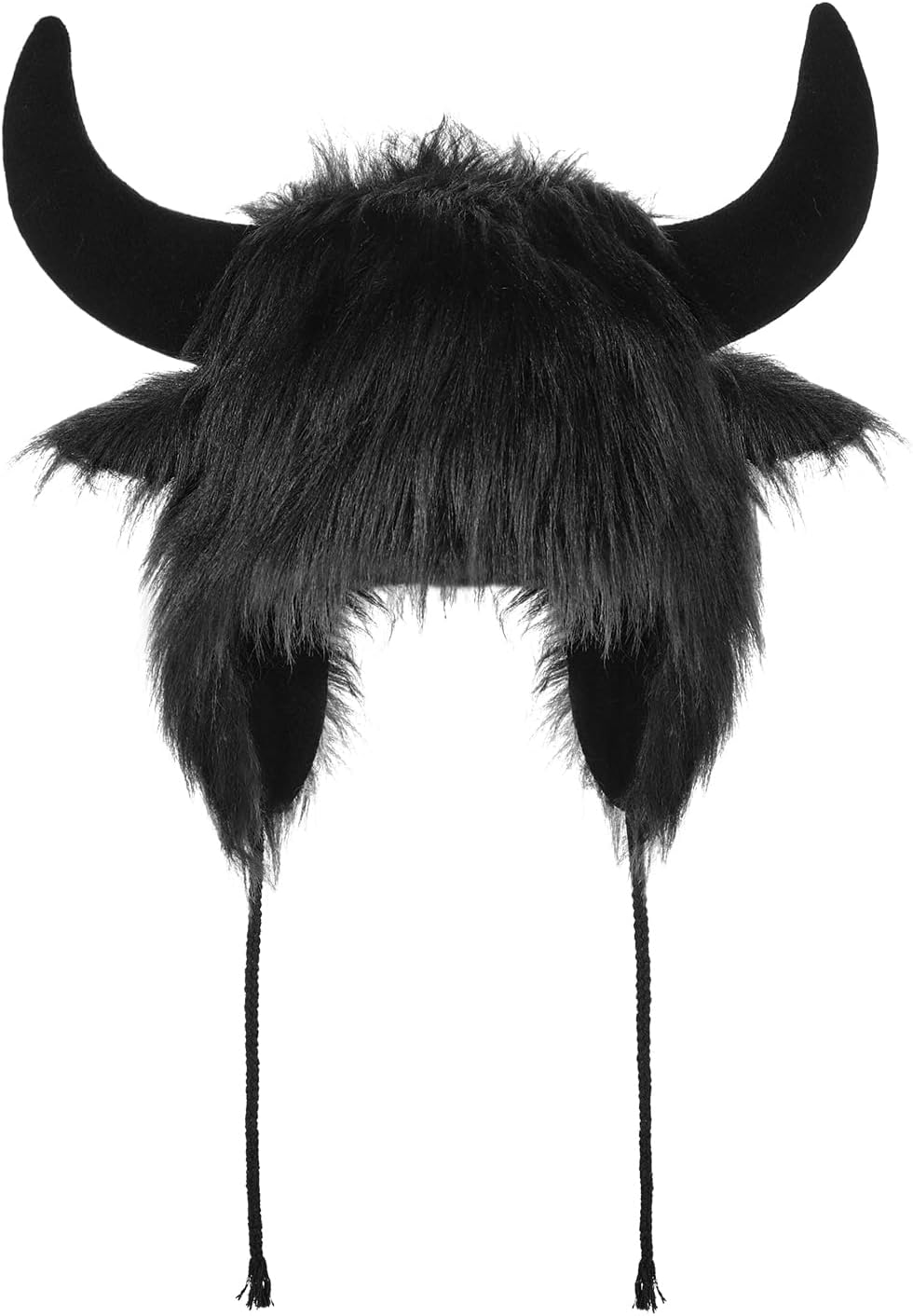 Winter Plush Hat with Horns Faux Fur Animal Trapper Hat Ox Ears Beanie for Halloween Xmas Carnival Cosplay