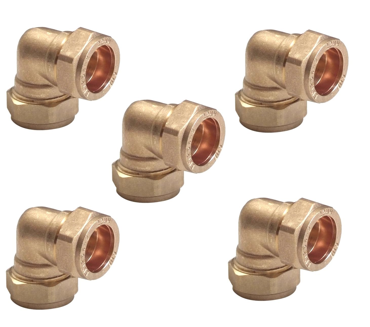 TC 15mm Brass 90 Degree Angle Compression Elbow Connector Fitting for Copper Pipe Pack of 5