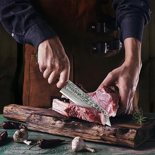 Miniatura 6 de Paul Brown's Cuchillo Kiritsuke de 8 pulgadas de acero Damasco VG10 de 67 capas con patrón de martillo forjado con mango de madera premium y madera