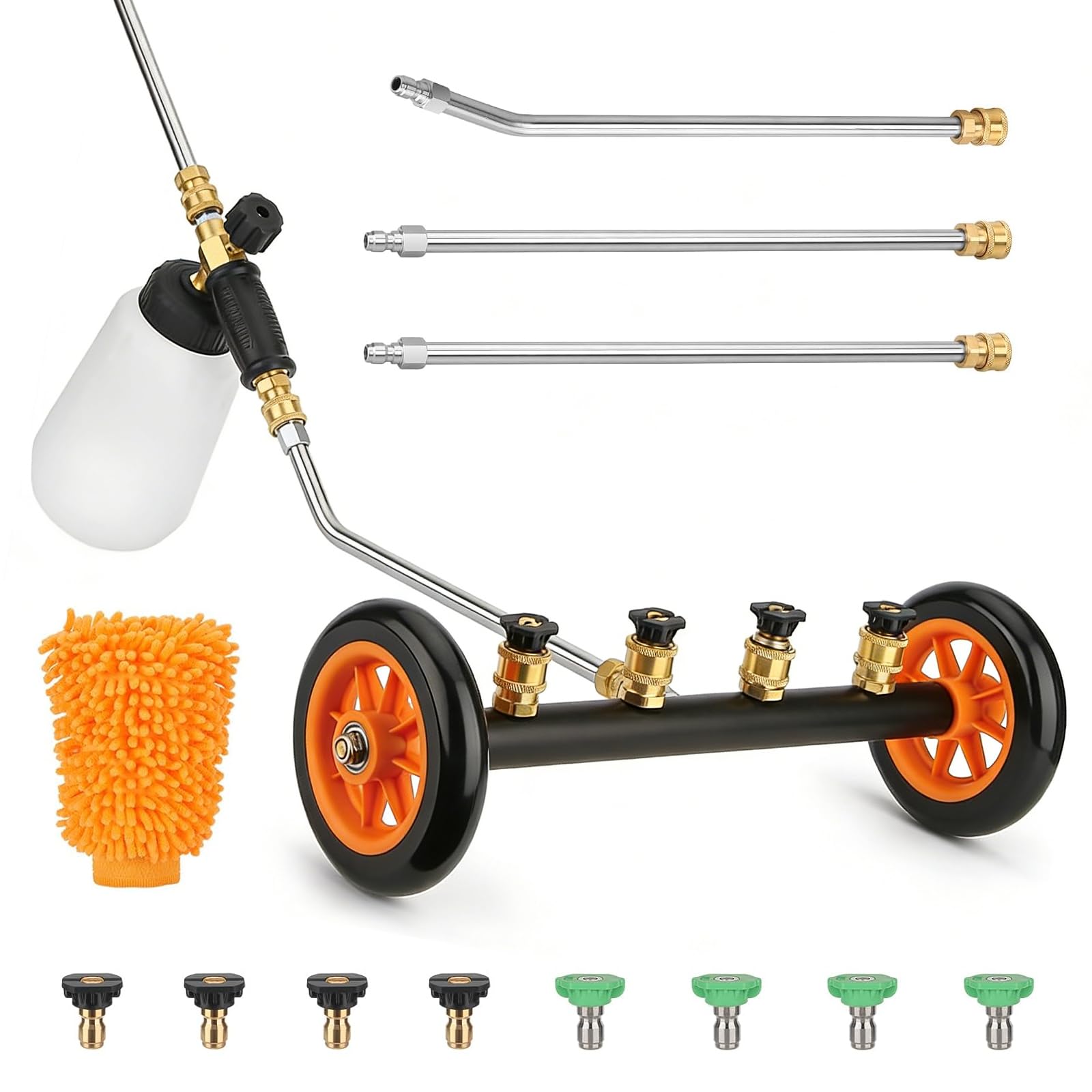 Idropulitrice ad Alta Pressione per Sottoscocca Auto, per Vialetti, Cortili | Idropulitrice 2 in 1 per Sottoscocca con Flacone Spray in Schiuma, 3 Prolunghe e Attacco Rapido da 1/4"