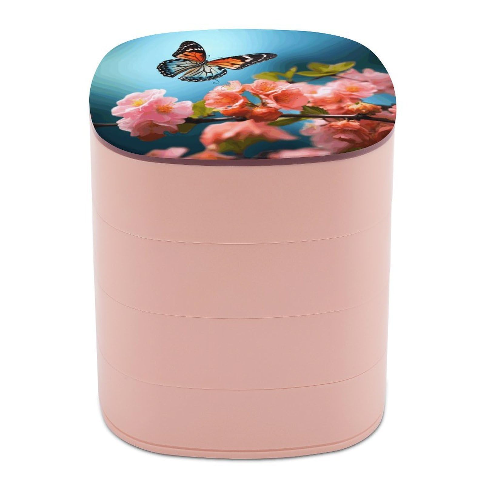 JTREHY Butterfly With Flowers Jewelry Box 4-Layer Covered Rotating Jewelry Storage Box Large Capacity Storage Boxes Portable Jewelry Case for Bracelets Earrings Necklace