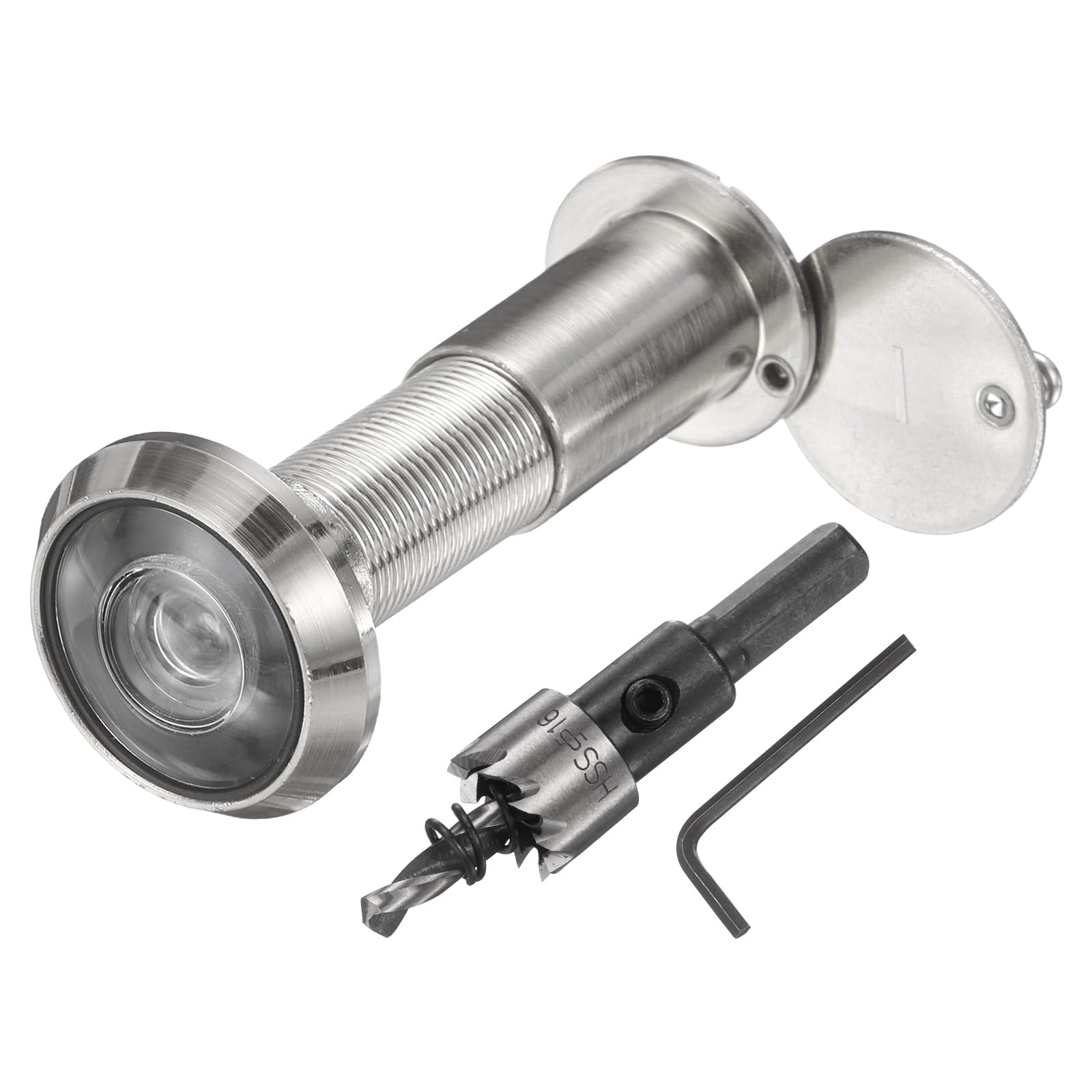 sourcing map Door Peephole, Door Viewer Peephole with 16mm/0.63'' Drill Bit Kit Fit 1-2/5'' to 2-2/5'' Front Door 200 Degree Wide Angle Peepholes Reverse Privacy Covers, Nickel Brushed