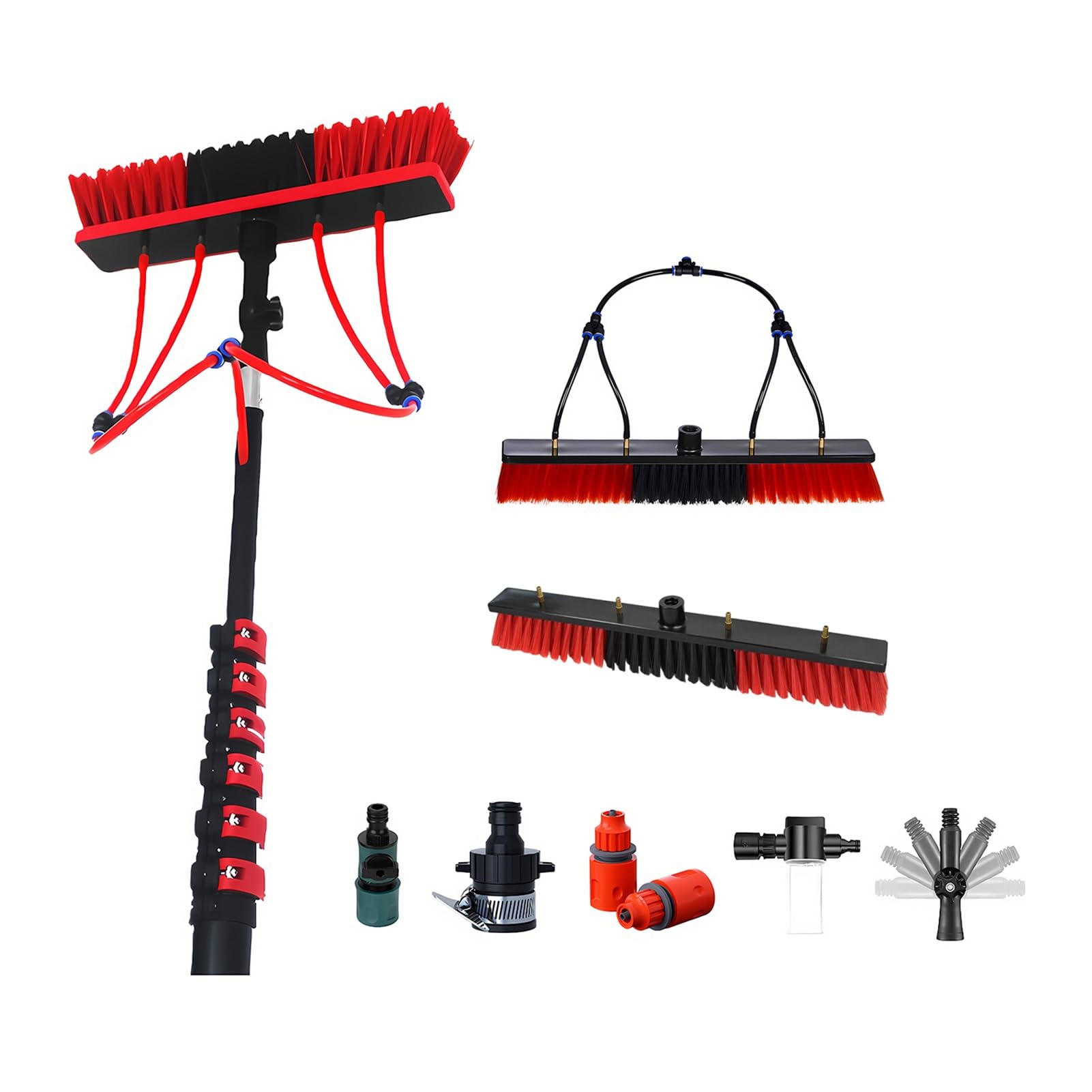 Solar Panel Brush Cleaning Kit with Carbon Fiber Telescopic Pole, Water Fed Cleaning System,Dual Cleaning Brushes for Solar Panels,Windows,Greenhouses,Roofs/Exterior Glass(7.3m)