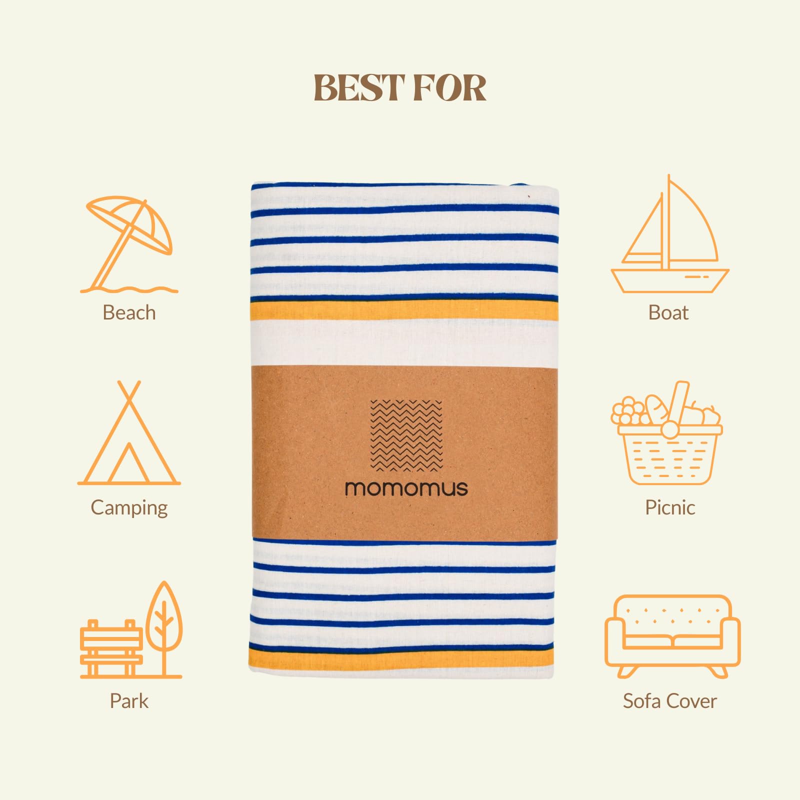 MOMOMUS Toalla de Playa Grande Antiarena Muy Fina, Ligera y Plegable - Manta de Playa Grande o Toalla Pareo XXL, Ideal para Picnic y Piscina - Rayas, 210 x 230 cm