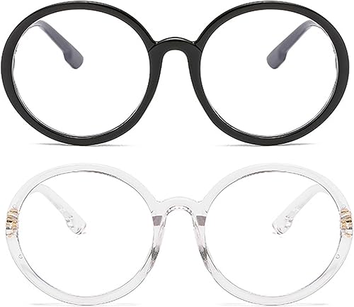 Miniatura 6 de bullabulling Gafas de lectura redondas retro para mujer, bloqueo de luz azul, marcos de anteojos de gran tamaño, lente grande