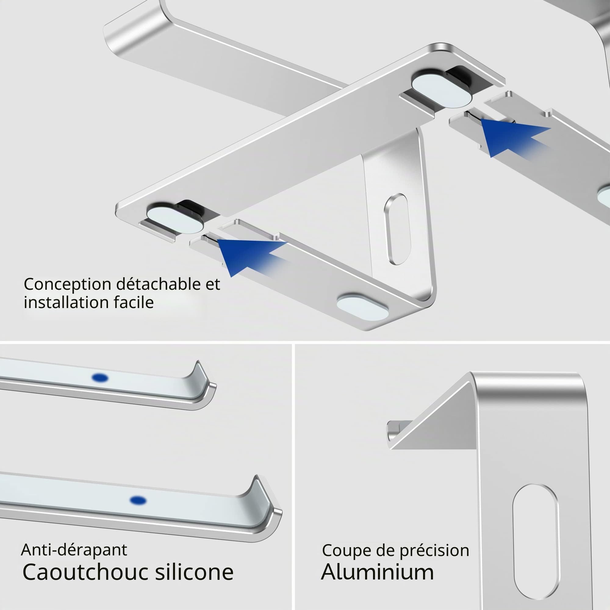 BESIGN LS03S Support Ordinateur Portable Aluminium Ergonomique 10-15,6 Pouces Métal Argent
