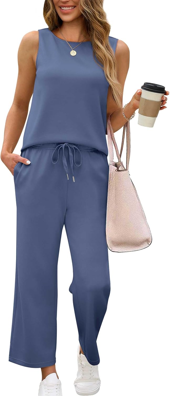SAMPEEL Two Piece Sets for Women Summer Outfits Beach Vacation Clothes Wide Leg Crop Pants