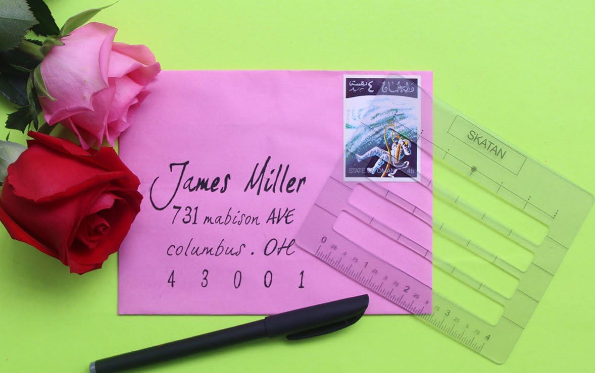 SKATAN Lettering and Envelope Addressing Guide, 3 Stencil Templates-in-1, fits a Wide Range of Stationery and Envelopes