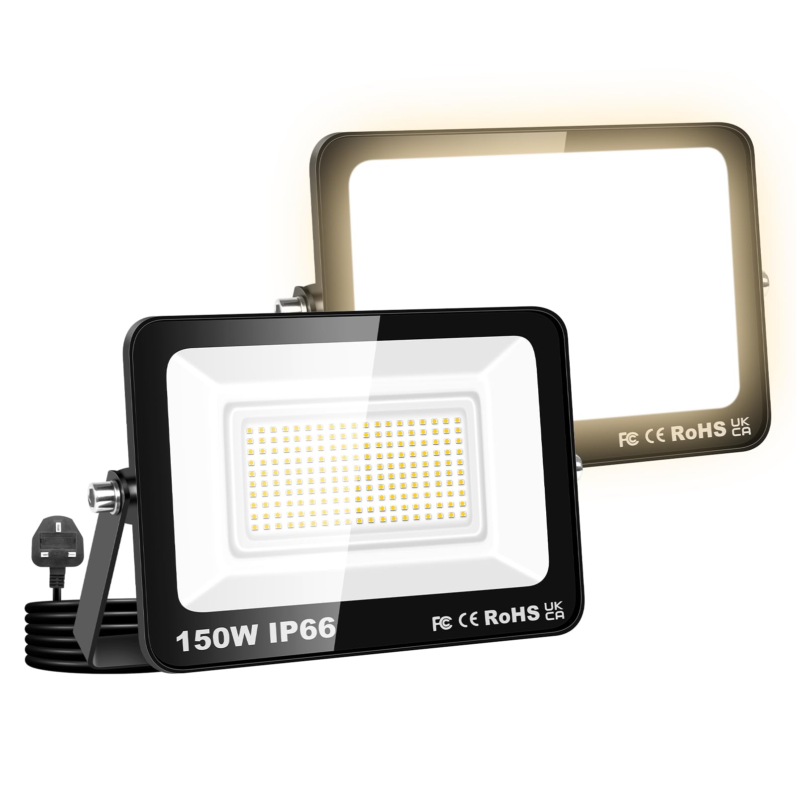 Willpower 2PCS Outdoor LED Floodlights 150W 15000LM, Flood Lights with Plug