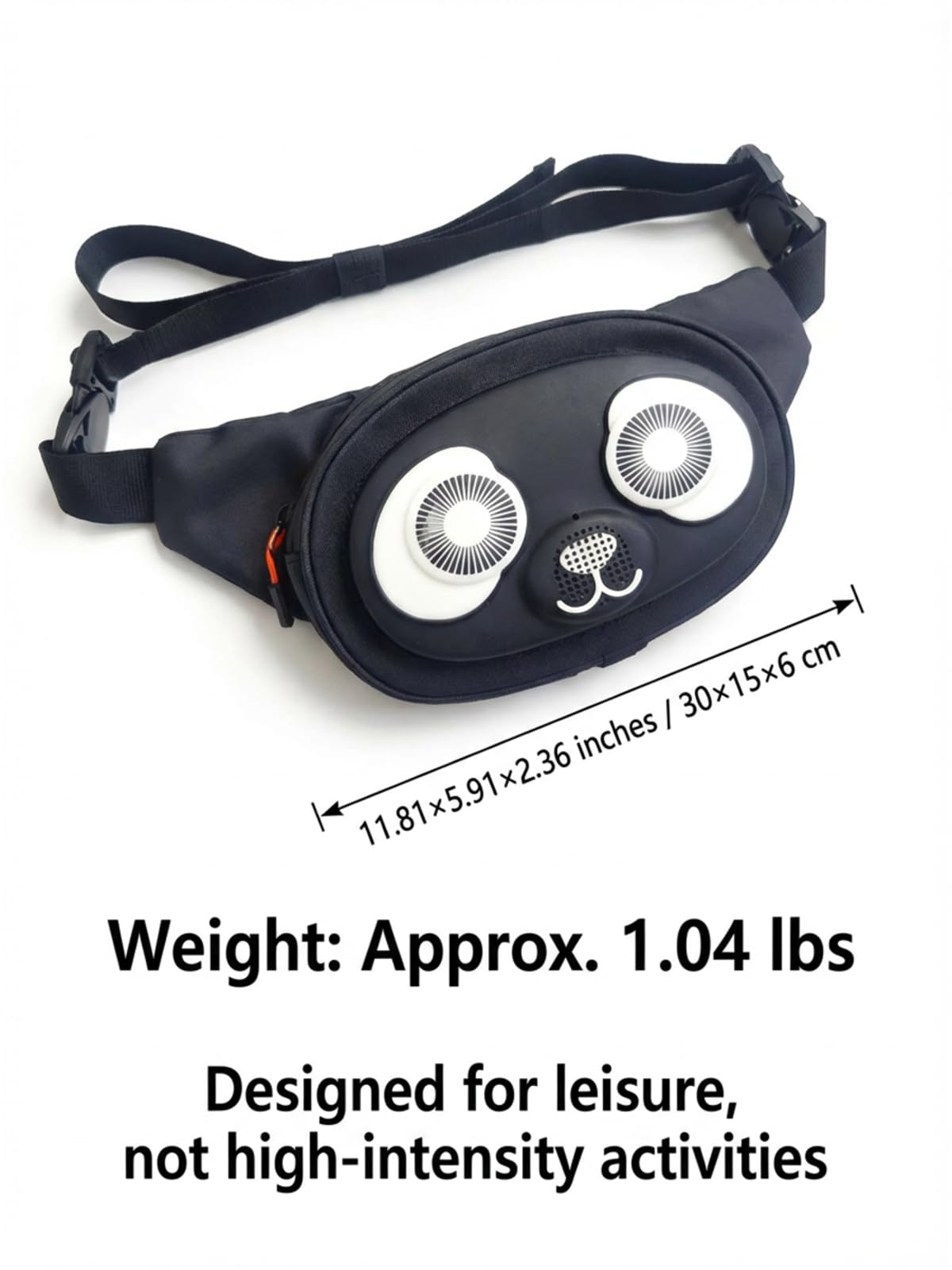 Gelrova Regenfeste Bauchtasche mit Lautsprecher und LED-Lichtern – spritzwassergeschützte Hüfttasche, Schnellverschlussgurt, Musik-Synchronisations-Augenlichter, für Freizeitausflüge PandaSync